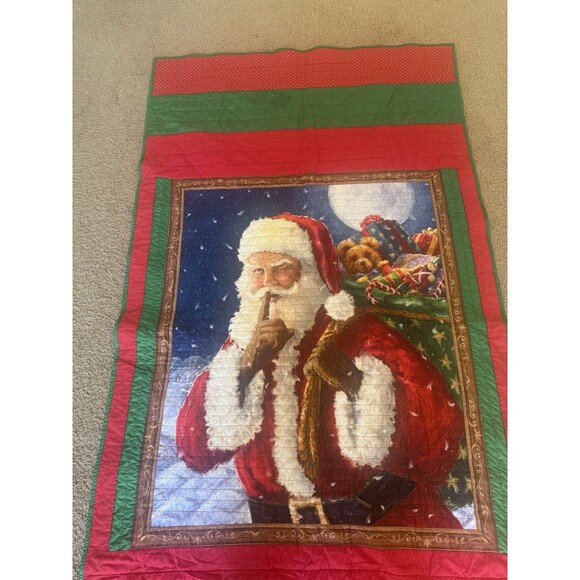 Vintage Handmade Christmas/Thanksgiving Santa Claus Quilt 80”/40” - Picture 7 of 16